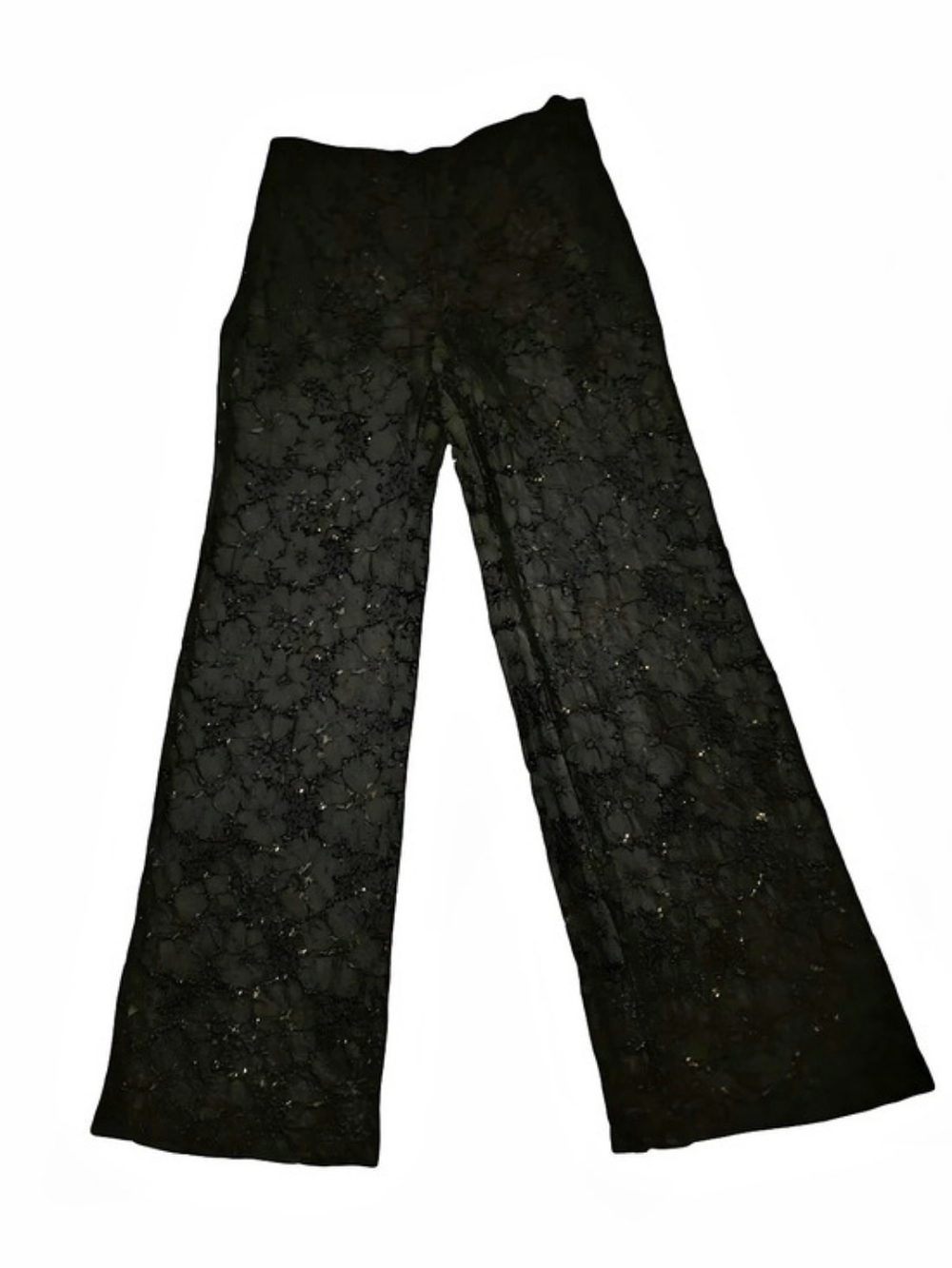 Black Floral Lace Wide-Leg Pants